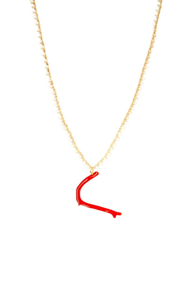 Collana lunga bianca con corallo rosso